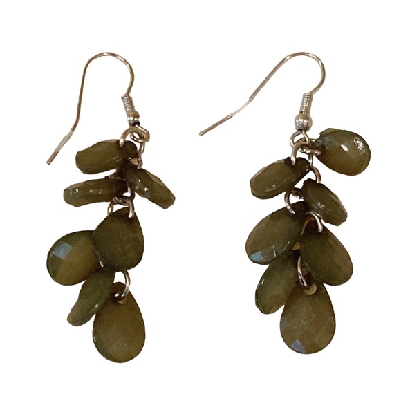 Olive Green Chandelier Faceted Bead Dangle Earrings French Hook NWOT - Picture 1 of 7